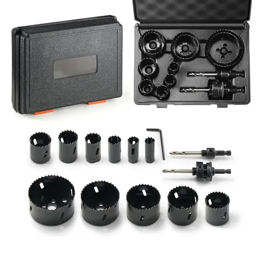 Hole Saw Kit, 11 PCS Saw Blades, 2 Drill Bits, 1 Hex Wrench, Bi Metal M42 Hole Saw Set with Carrying Case, General Purpose Size from 3/4" to 3", Ideal for Wood Board, Iron and Plastic Plate