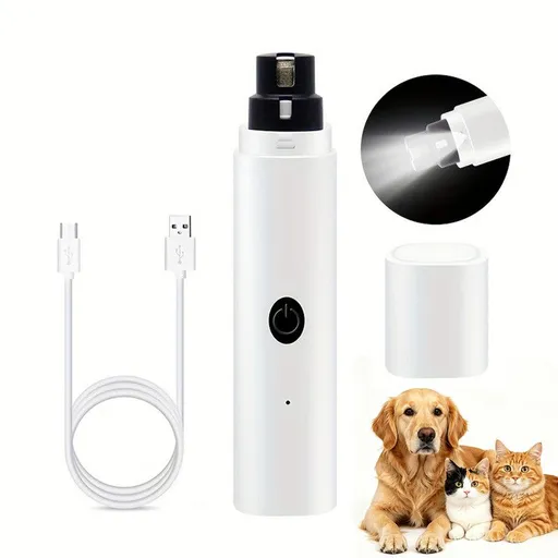 Rechargeable Electric Pet Nail Grinder with LED Light, Universal Grinder for Cats and Dogs - White