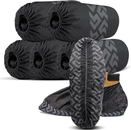 Shoe Covers Disposable 50 Pack (25 Pairs) - Durable, Non-Slip, Water Resistant, and Recyclable Boot Covers for Indoor and Outdoor Use - One Size Fits Most (Non-woven-Black)