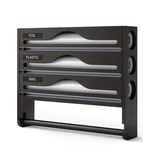 Multi-Function Cling Film Cutter Dispenser Box for Cling Film Kitchen Paper Use - Black