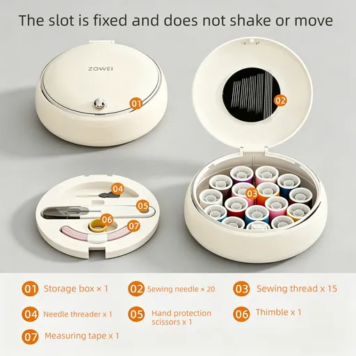Beige Magnetic Sewing Kit - Portable Round Case with 20 Needles, 15 Thread Spools, Scissors, Thimble, Tape Measure for Home Dorm Travel Repairs