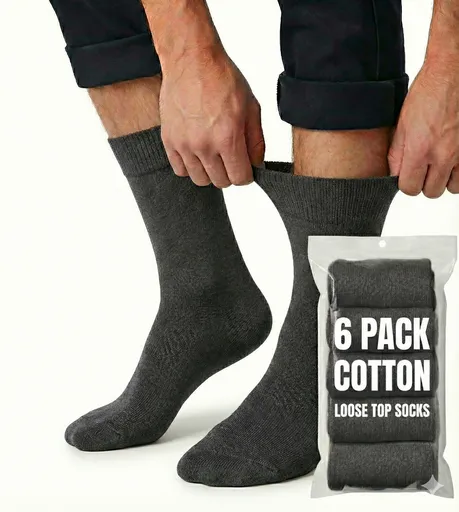 6x Pair COTTON Rich LOOSE TOP SOCKS Circulation Diabetic Comfort in Charcoal