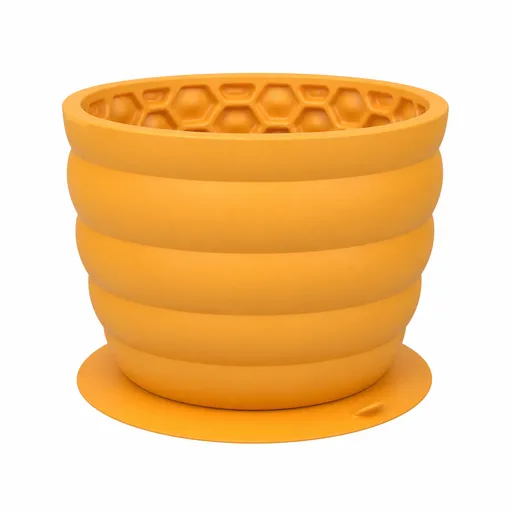 Silicone Slow Feeder Dog Bowl - Small Yellow 9.4 x 9.4 x 8.2 cm, Suction Base, Anti Gulp Design, Easy Clean Pet Bowl for Dogs and Cats