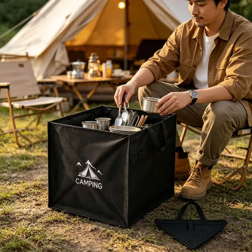 Foldable Camping Storage Bin Organizer with Handles Portable Waterproof Outdoor Container for Cookware Gear Accessories