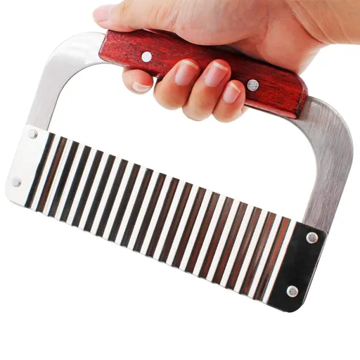 Stainless Steel Crinkle Cutter, Wavy Chopper Knife Wavy Rotary Cutter with Steel Blade Wooden Handle for Veggies Fruit Carrot