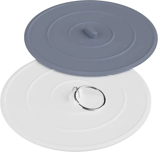 2 Pack Bath Tub Stopper, Flat Suction Sink Stopper Rubber Silicone Shower Drain Bath Plug Stopper for Kitchen, Bathroom and Laundry Sink (White-Grey)