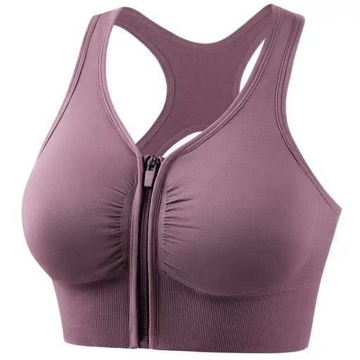 Womens High Impact Sports Bra With Front Zipper Push Up Breathable Wireless Support For Running Yoga Fitness Red Bean Size XL
