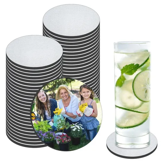 50 PCS Sublimation Coasters Blanks bulk, 4x4 Inch Round Blank Cup Mat Rubber for Sublimation Transfer Heat Press Printing DIY