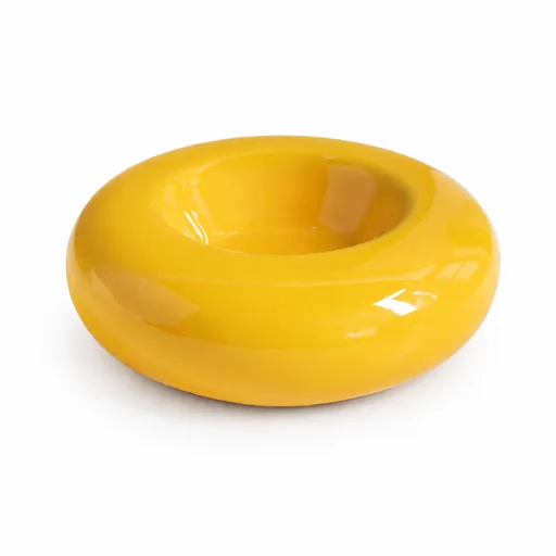 Yellow Ceramic Pet Donut Bowl - 50ml Food Dish for Cats and Small Dogs - Non Slip Base, Easy Clean Glaze, Compact Snack Feeder, Pastel Colours, Home and Travel Use