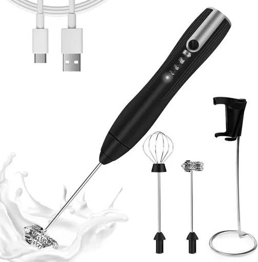 Milk frother - electric milk frother - electric milk frother - milk frother - rechargeable manual milk frother - with 3 speeds for coffee - black frother