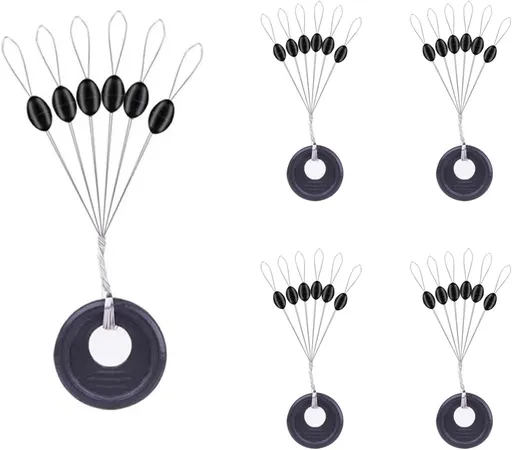 240 Pieces Middle-Sized Fishing Rubber Bobber Beads Stoppers 6 in 1 Black Float Sinker Stops