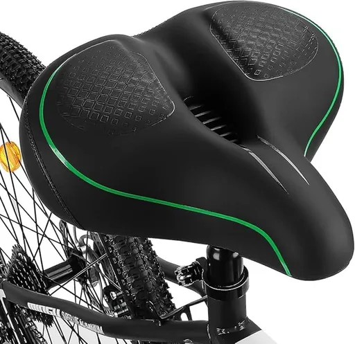 Comfortable unisex bicycle saddle with double shock absorbers, breathable waterproof ergonomic design, Green