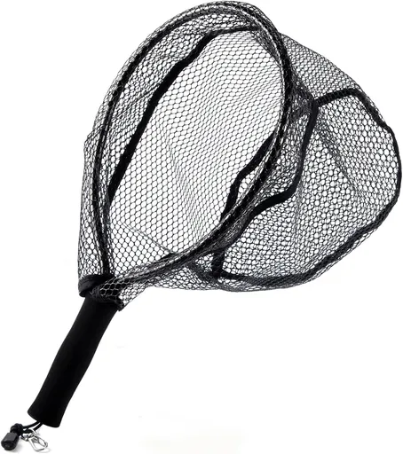 Fly Fishing Net with EVA Handle, Ice Landing Nets CNC Aluminum Alloy Frame, Rubber Coated Mesh Trout Kayak for Crappie Bass Sunfish Bulegill Panfish Black
