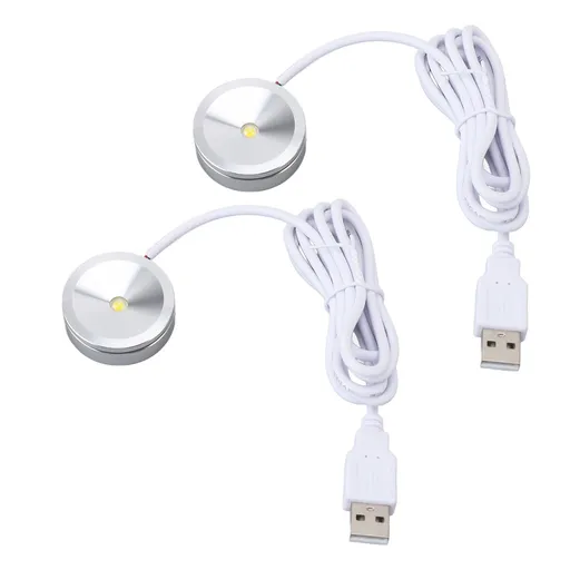 Display Spotlight Round USB Plug in Small LED Showcase Lamp with 4.2ft Cable for Jewelry Cabinet Cupboard Shelf 5V Warm Light