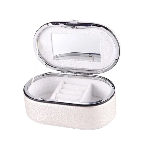 Travel Jewelry Organizer Case with Mirror Small Mini Portable Jewelry Box Silvery