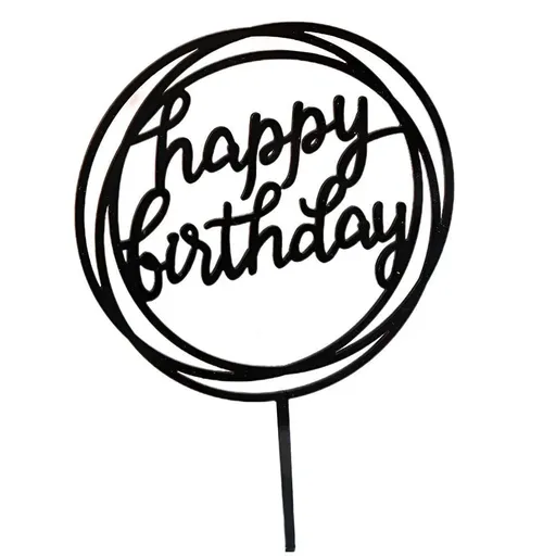 Happy Birthday Acrylic Cake Topper Cake Decoration Golden Silver Party - Black-Bicircle Birthday