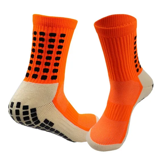 Non Slip Football Socks Grip Sports Socks Thick Towel Bottom Soccer Socks for Men Boys Adult Kids - Orange L