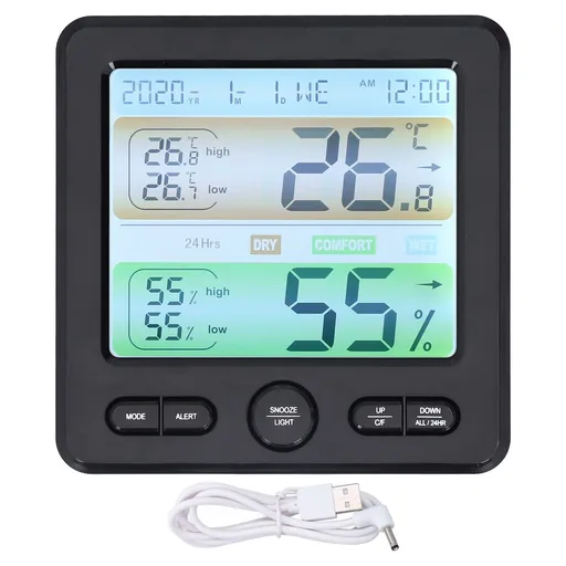 LCD Electronic Alarm Clock Temperature Humidity Monitoring Alarm for Indoor Home UseBlack