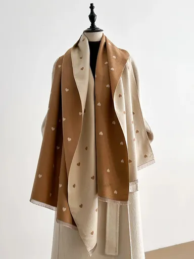 Modern Love Double-sided Shawl, Faux Cashmere Autumn Winter Fringe Oversized Fashion Versatile Warm Scarf(sepia)