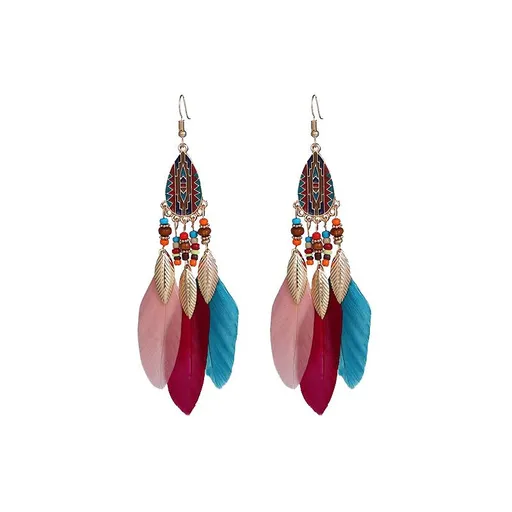 2pairs Vintage Long Tassel Feather Earrings for Women Girls Bohemian Handmade Natural Pendant Earring Fish Hook Earrings Vintage