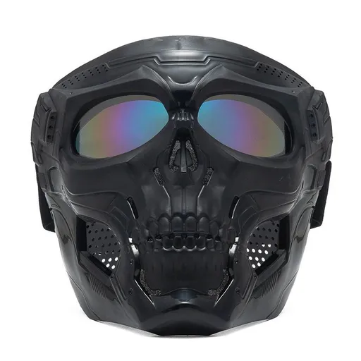 Black Skull Tactical Face Mask with Goggles - ABS Hard Shell Protective Half Mask for Cycling, Adjustable Strap Windproof Dustproof Outdoor Gear