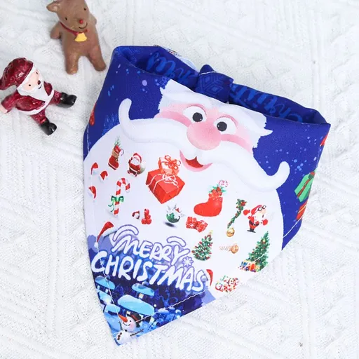 GuGou Christmas Dog Cat Bandana Small Deep Blue with White Elderly Pattern (Anhui Style) Small (for pets up to 10 jin)