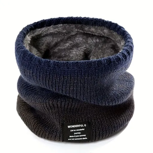 Premium Knit Neck Gaiter for Winter, Double-Layer Warm Scarf with Soft Fleece Lining, Gradient Color Block Design for Outdoor Sports, Running, Cycling, Skiing, and Daily Commuting (Navy)