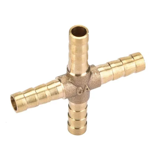4 Way Brass Hose Barb Cross Fitting Connector Joint Copper Barbed Adapter Splicer Mender Union for Air Water Oil Gas Fuel