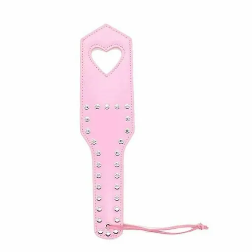 House Of Dasein Leather Studded Spanking Paddle Heart Shaped Slave Whip Bdsm Fetish - Pink - One Heart