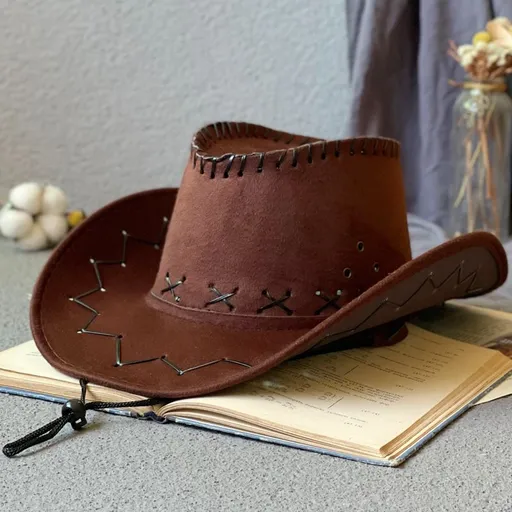 Kids Cowboy Hat Leather Wide Brim Sun Protection Hat Brown 3PCS