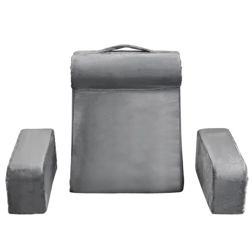 Reading Pillow, Backrest Support Pillow with Arm and 3 Pockets, Large Size Bed Pillow with Removable Headrest & 25D Sponge, Handle for Easy Carrying, for Reading, Gaming, Resting, Working, Grey