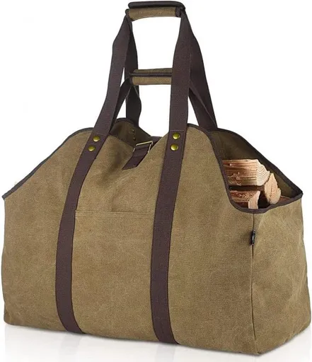 Wood Basket - Firewood Basket - Indoor Wood Basket - Fireplace Basket - Firewood Storage - Firewood Basket - Wood Storage - Khaki - Canvas - 60*30*50 cm - Storage Bag - Kitchen Organizer - Storage Bags - Large Capacity - for Camping