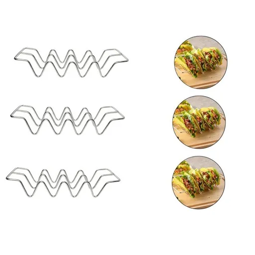 3-Piece Stainless Steel Holder Stand Set - Holds 12 Tacos Total - Perfect for Taco Tuesdays, Oven & Grill Safe Trays