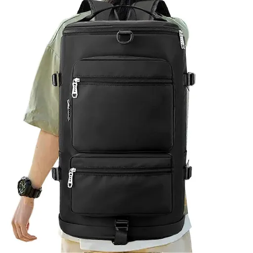 Multi-Compartment Gym Duffel Bag, Waterproof Sports Travel Bag with Shoe Pocket - Black