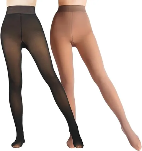 2-Pack Women's Thermal Leggings with Fleece Lining - High-Waisted Faux Sheer Tights - Lightweight - Extra Thick - Warm - Women's Leggings - Size L (140-170 lbs)