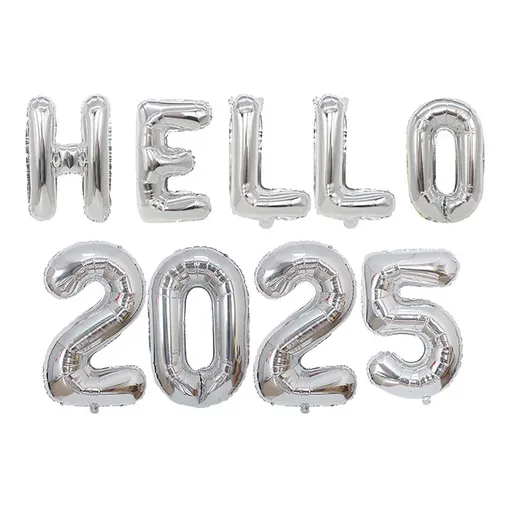 New Year Balloon Set Number and Letter Aluminum Foil New Year Banner Balloons for Party Silver