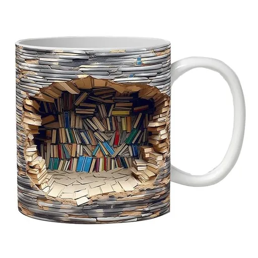 3D Bookshelf Mug - A Library Shelf Cup, Library Bookshelf Mug, Book Lovers Coffee Mug, Creative Space Design Multi-Purpose