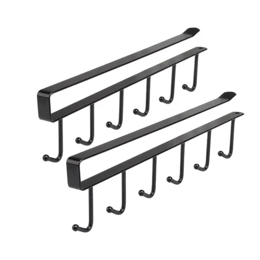 2 Packs Under Cabinet Storage Mug Hooks, Under Cabinet Utensil Holder Hanger Hook, Double Sided Utensil Racks Mug, Black, 26.5 x 7.5 cm