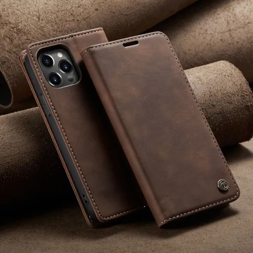 Compatible with Apple iPhone 13 Leather Flip Case Coffee Brown iPhone 13