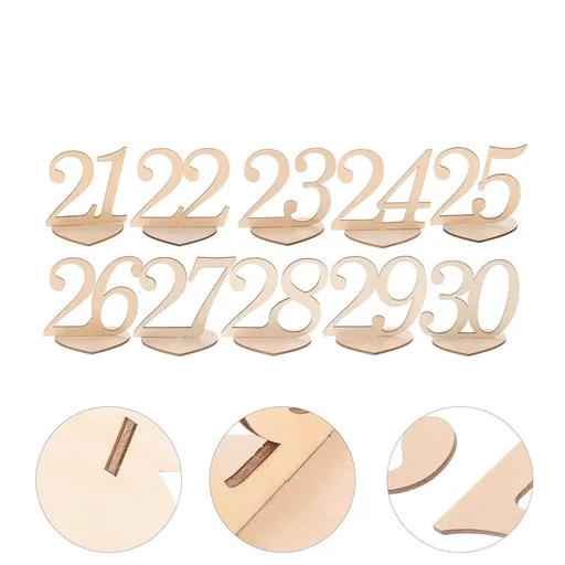 Wooden Table Numbers Khaki with Heart Bases for Home Use