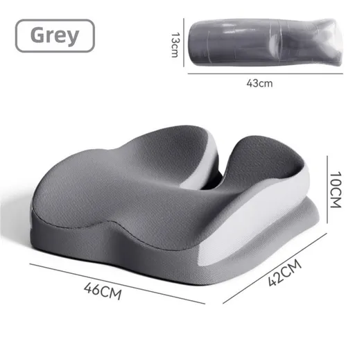 Grey Ergonomic U-Shaped Double-Layer Raised Car Seat Cushion with Breathable Cover and Buckle Straps - High Elasticity Memory Foam Driver Cushion, Coccyx Relief & Posture Improval