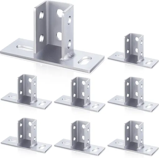 8 Pcs 2 Slotted Hole U Post Base Strut Mount for 1-5/8 Square Single Channel Carbon Steel Q235B, Ground Floors Universal Fence Post Base Sign for Rack Mount Track System