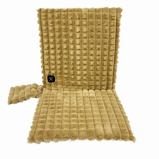 USB-Powered Heated Seat Cushion with Plush Faux Rabbit Fur, Anti-Slip Base, and Foldable Backrest – Ideal for Office Chairs, Car Seats, and Outdoor Camping Chairs in Rock Gray, Cherry Pink, and Fallen Yellow. (90×45×4cm, Yellow)