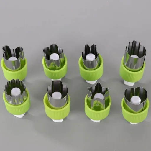 Hand Press Fruit and Vegetable Cookie Cutter 8-Piece Set, Food Shape Molds—Green