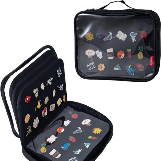 Pin Trading Books for Collector: 6-Page Black Portable Enamel Pins Display Album Case for Storage - PP Travel Pin Folio Bags Holder for Kids Teens Collection（only bag）