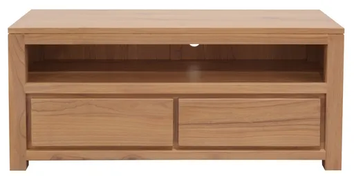 TV Unit Solid Mindi Timber Natural Finish 120cm 2 Drawer Entertainment Unit