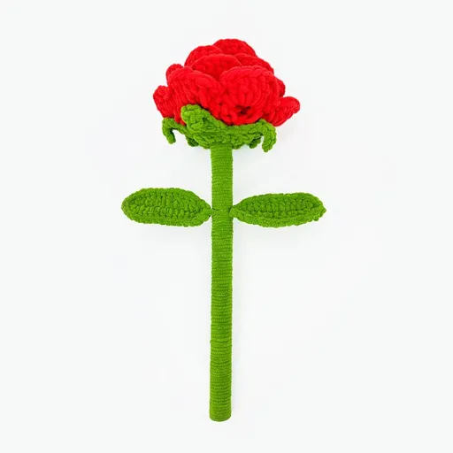 Handmade Crochet Rose, 18" Tall & 6.7" Wide Knitted Flower Decor, Romantic Gift for Her, Him & Self-Care, Durable Yarn Decoration