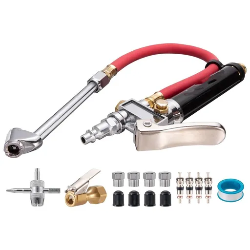 10-120 PSI Heavy Duty Tire Pressure Gauge with Inflator Air Chuck with Pressure Gauge with 4 Way Tool and Valve Cores Air Compressor Attachments Tire Inflator Nozzle for Car Automotive Truck