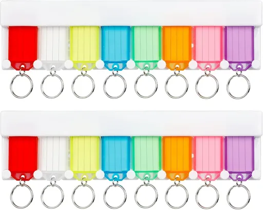 Key Tag Rack Slot Style Plastic Wall Mounted Key Holder Organizer with Transparent Tough Key Tag Identifiers Markers in 8 Assorted Colors, 2 Pack