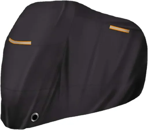 Waterproof Motorcycle Cover with Reflective Strips and Lock Holes, Black, with Storage Bag